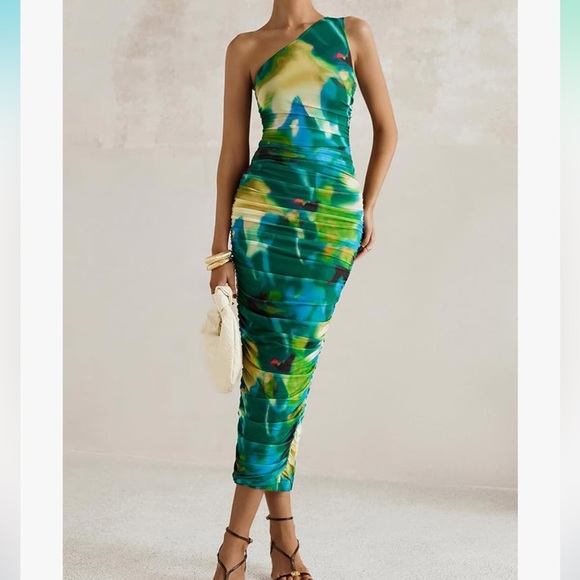 Prettygarden Vibrant One-Shoulder Dress in Green and Blue - Picture 5 of 10